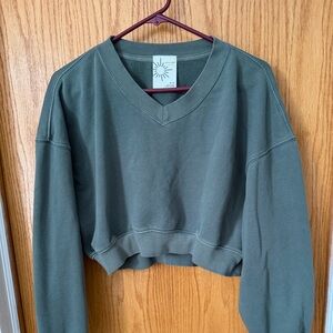 Aerie Offline Green Cropped Sweatshirt - size medium, perfect vintage wash look